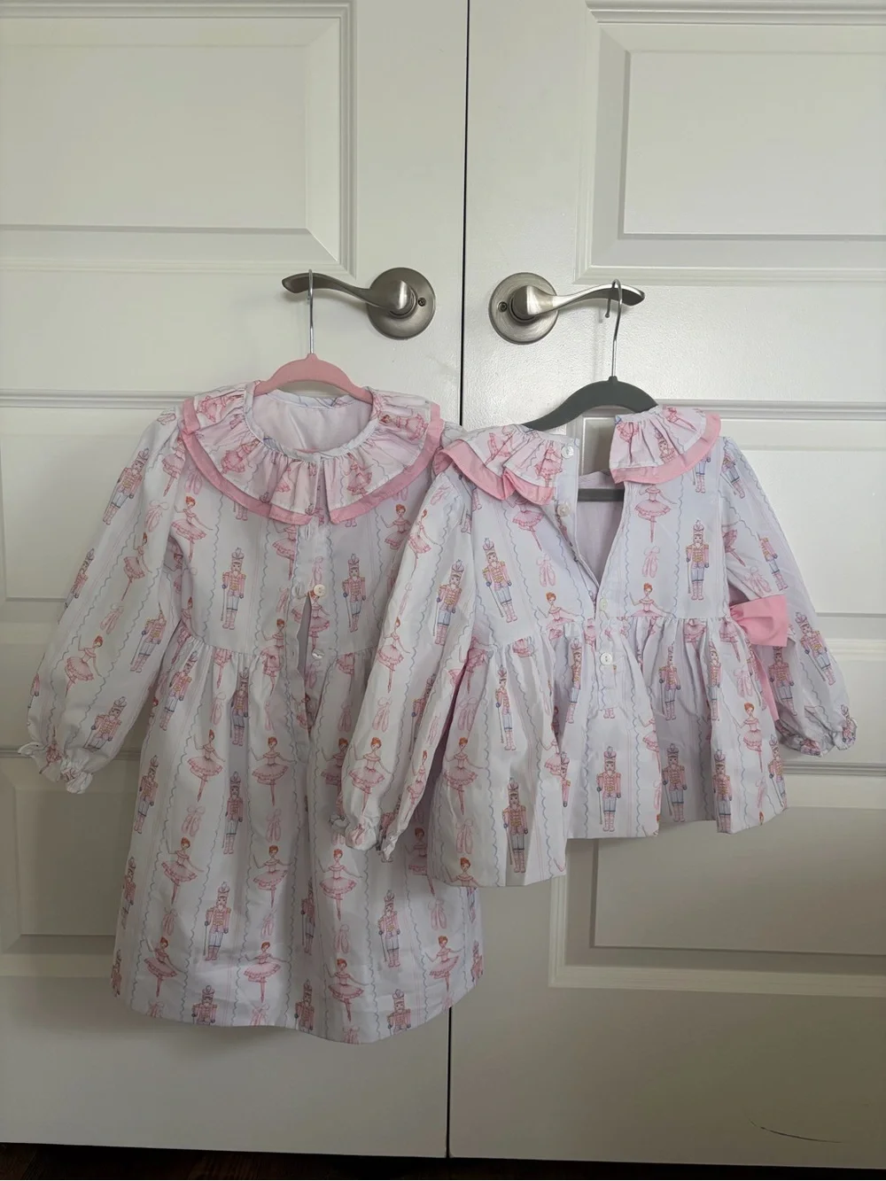 Pink Nutcracker Print Ruffle Kids Dress and matching bloomer set